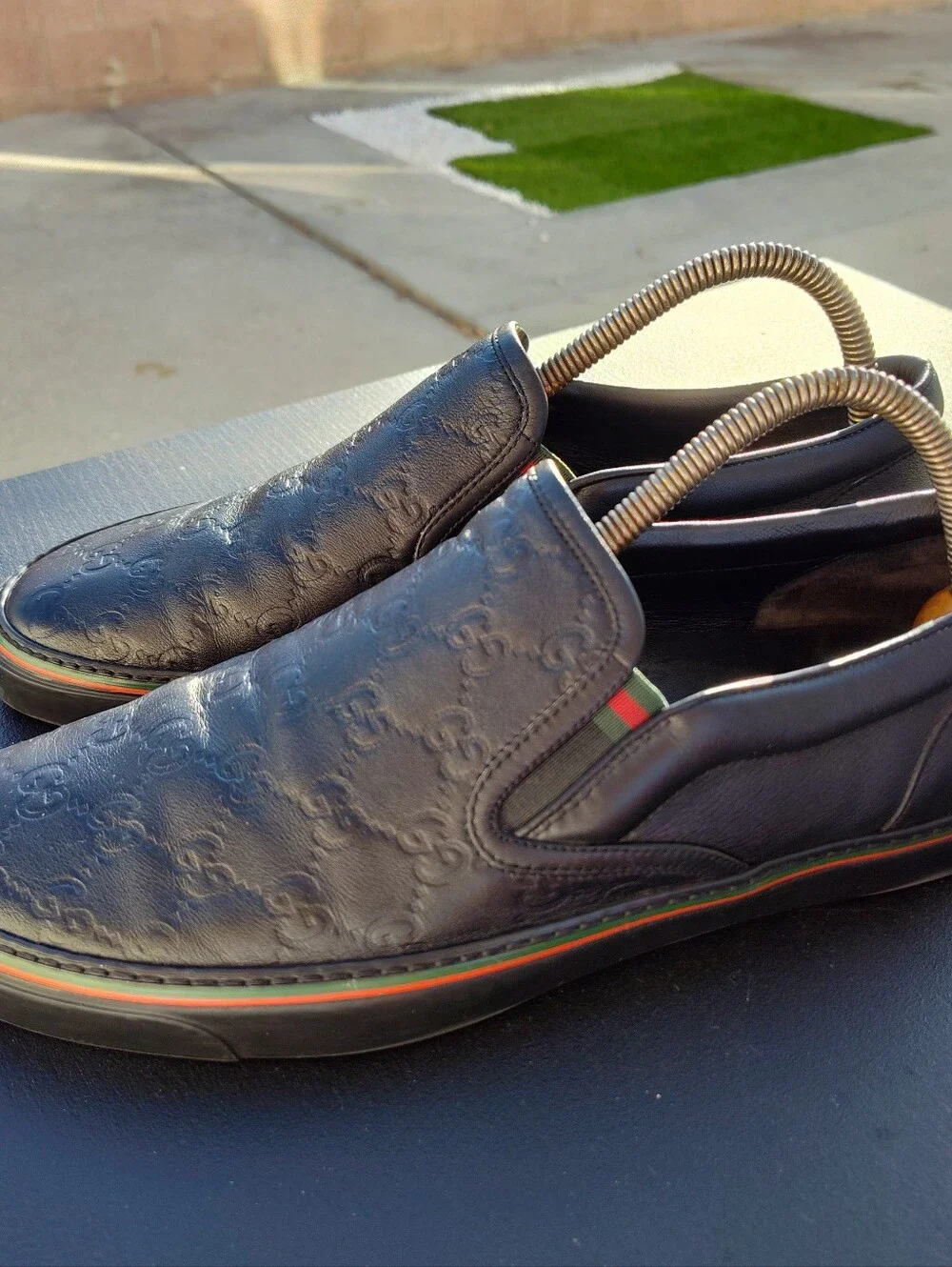 Gucci Black Guccissima Leather Slip On Sneakers Size US 9